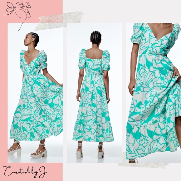 Poplin printed midi dress - Picture 3 of 7